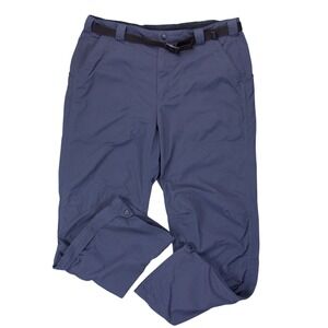 VTG LL Bean Mens L Tall Blue Nylon Hiking Pants Belted Double Knee Leg Zip